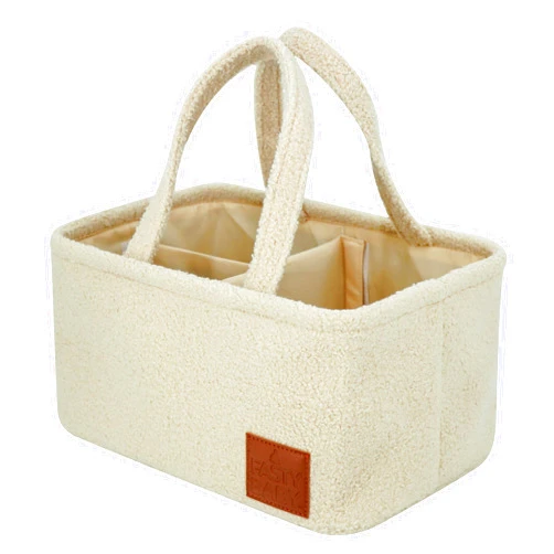 Fasty Baby Baby Diaper Caddy Organizer: Soft Beige Teddy Wool - Portable Diaper Caddy, Car Organizer - Newborn Essentials Must Have - Nursery Storage Basket for Baby Essentials. Baby shower & Newborn Gift Idea