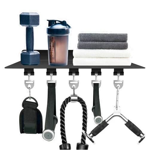RIMLUFE fit for Tonal Accessories Shelf Organizer Gym Storage Rack Wall Shelves with Hooks, Floating Shelves Black Gym Equipment Storage Wall Decor for Home Gym T Lock Adapter Organizing