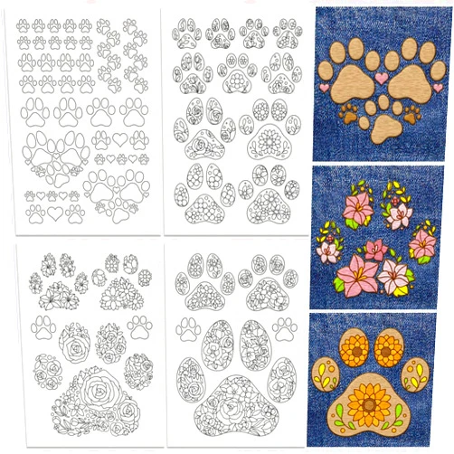 DOODLREAM 51Pcs Paw Print Flower Water Soluble Hand Sewing Stabilizers, 8.3