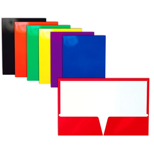 Better Office Products 2 Pocket Glossy Laminated Paper Folders, Assorted Colors, Letter Size, Paper Portfolios Box of 25 Assorted Color Folders (no prongs)