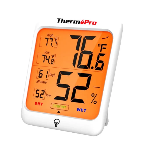 ThermoPro TP53 Digital Hygrometer Indoor Thermometer for Home, Temperature Humidity Sensor with Comfort Indicator & Max Min Records, Backlight Display Room Thermometer Humidity Meter, LCD