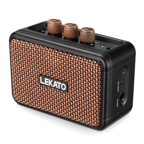 LEKATO Mini Electric Guitar Amplifier, Dual Speakers 5W, Rechargeable Guitar Amp Bluetooth with Clean Overdrive Effects, Headphone Jack, Retro Portable Small Amp for Practice