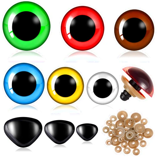 UPINS 180 Pieces 12-30 mm Large Safety Eyes and Nose with Washers for Amigurumi Stuffed Animal Eyes Plastic Craft Doll Crochet Eyes for DIY of Puppet, Bear, Toy Making Supplies (Assorted Colors)