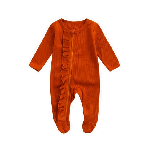 Ayalinggo Newborn Baby Girl Footie Waffle Knit Romper Zippers Ruffle Jumpsuit Fall Winter Clothes