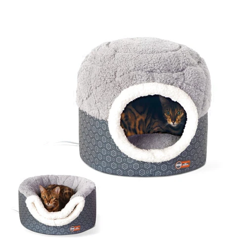 K&H Pet Products Heated Cat Bed for Large Cats Indoor, Thermo-Pet Nest 2-in-1 Heated Pet Cave Tent & Cuddler Warming Bed, Waterproof Heater, Machine Washable, Safety Listed - Small 18 X 15in Gray