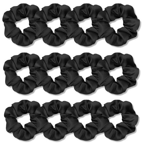 IVARYSS Scrunchies for Hair Sleep, Premium Satin Soft Than Silk for Women Curly Hair, Cute Bands Ties for Girls Thin | Thick Hair Styling, 12 Pack, Black
