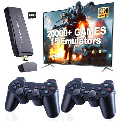 Qiunhang Upgraded Retro Gaming Console, Nostalgia Stick Game with 15 Built-In Emulators, Over 20,000 Games, 4K HDMI Output, 2.4GHz Wireless Controller for TV – Plug and Play