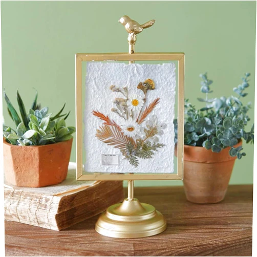 Colonial Tin Works Gilded Pressed Botanical Stand Corydalis and Chrysanthemum, 14.25-inch Height, Home, Home Décor