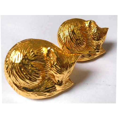 KRISHNA HANDICRAFTS Golden Brass/Antique Animal Cupboard Door Handles, Animal Drawer Pulls | Gold Metal Cabinet Door Knobs (Gold Sleeping Fox), KE -M2