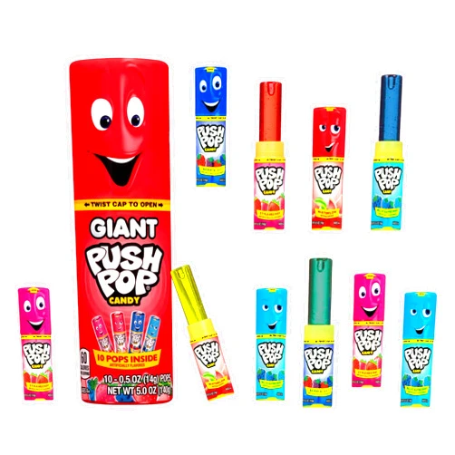 Push Pop Giant Push Pop Container with Individually Wrapped Lollipop Variety Party Pack - 10 Count Lollipop Suckers in Assorted Fruity Flavors - Fun Candy for Gifts
