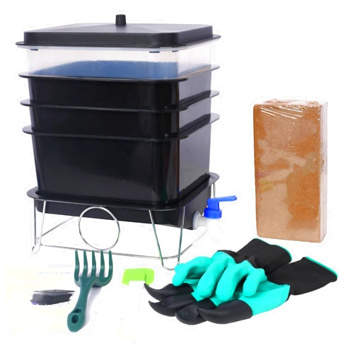Generic 4-Tray Composter, 20L Worm Compost Bin - Indoor/Outdoor Worm Farm Kit for Food Waste Recycling, Vermicomposting & Vermiculture