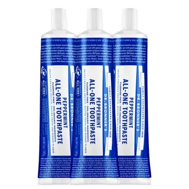 Dr. Bronner's Dr. Bronner’s - All-One Toothpaste (Peppermint, 5 ounce, 3-Pack) - 70% Organic Ingredients, Natural and Effective, Fluoride-Free, SLS-Free, Helps Freshen Breath, Reduce Plaque, Whiten Teeth, Vegan 1