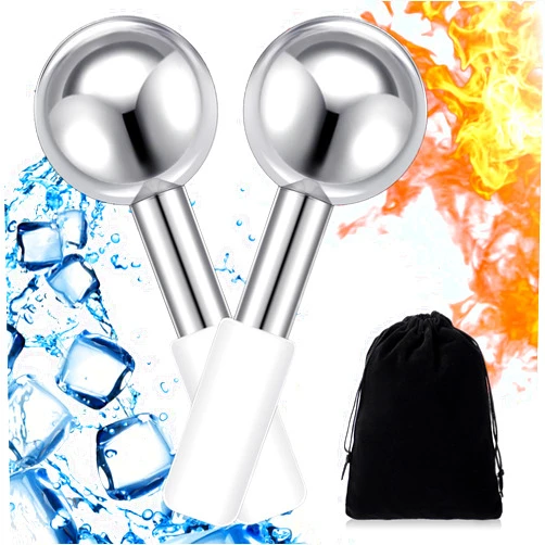 Baderke 2 Pcs Ice Globes for Face Stainless Steel Cooling Globes Unbreakable Cooling Roller Women Ice Balls Cryo Sticks Facials Skin Care for Dark Circles, Puffiness(Silver (White Handle))