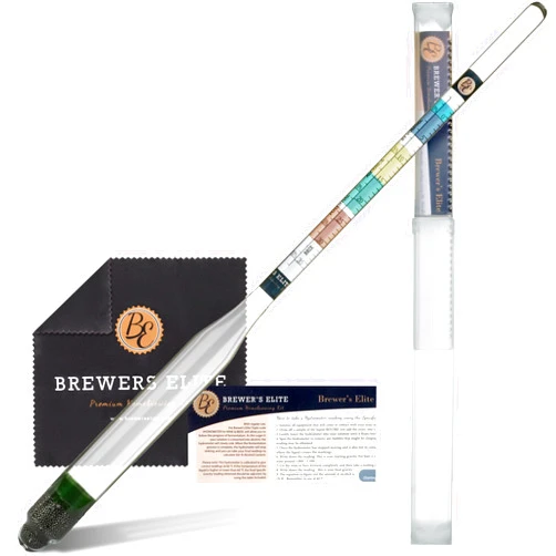 Brewer's Elite Hydrometer - for Home Brew Beer, Wine, Mead and Kombucha - Deluxe Triple Scale Set, Hardcase and Cloth - Specific Gravity ABV Tester