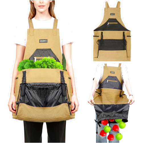 ZIOZERTT Garden Apron,Harvest Aprons with Drawstring Bag and Pockets for Women and Men,Canvas Fruit Picking Apron