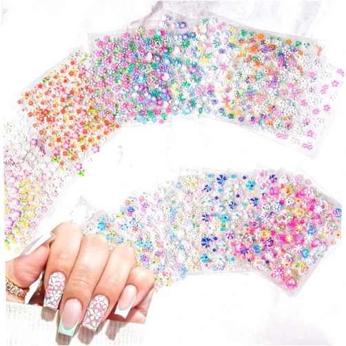 YKZFUI 30Sheets Flower Nail Art Stickers Colorful Floral Nail Decals 3D Self-Adhesive Nail Supplies Flowers Cherry Blossoms Daisy Nail Design Spring Summer Nail Stickers for Women Manicure DIY Decoration