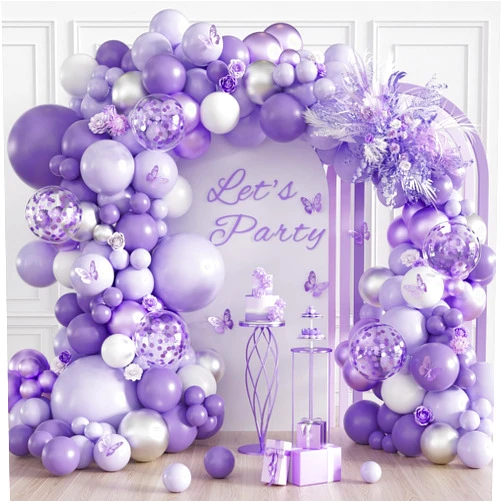 Leraqertra Purple Balloon Arch Kit with Pastel Metallic Purple Confetti Silver White Balloons for Wedding Bridal Baby Shower Birthday Party Decorations