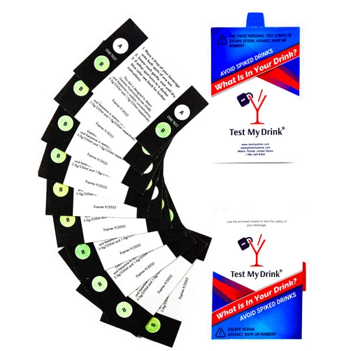 TEST MY DRINK 10 Strips - 20 Tests. Test Your Drink or Beverage. Escape Drink Spiking. Detect GHB or KETA Using The Personal Test Strips.