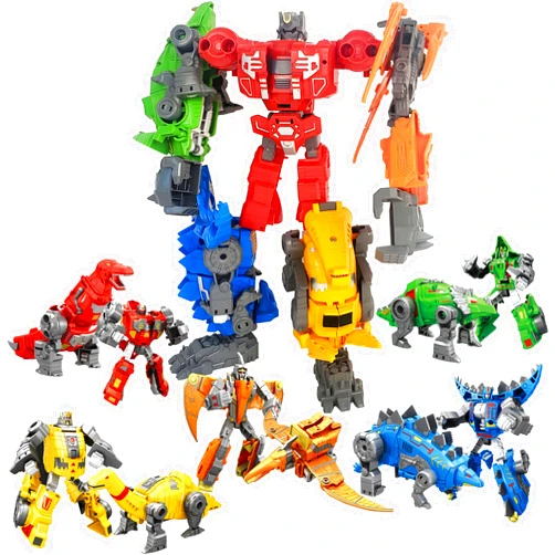 HSEONEJIA 5 in 1 Dinosaur Transforming Robot Toys, Wars Rescue Deformation Combination Dino Action Figures for 6-12 Years Kid Boys
