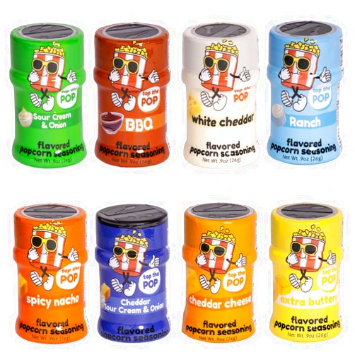 Uncle Myron's Top the Pop Popcorn Seasoning Variety Pack – 8-Pack Popcorn Flavoring Seasoning Mini Jars – Delicious Popcorn Flavors with White Cheddar, Spicy Nacho, Sour Cream and Onion, Cheese, BBQ