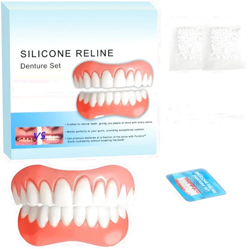 XLMCWT Silicone Reline Denture Set for Upper and Lower Teeth, Soft Comfortable Veneers for Women (1 Count (Pack of 1))-YC02