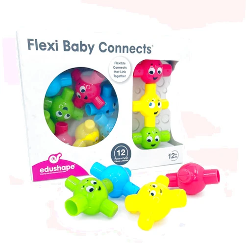 Edushape Flexi Baby Connects - Large Textured Solid Color Pop Beads for Toddlers 1-3, 2-4, 4-6 Years and Up – Snap Beads Connecting Toys for Baby Enhances Motor Skills, Tactile Senses for Kids