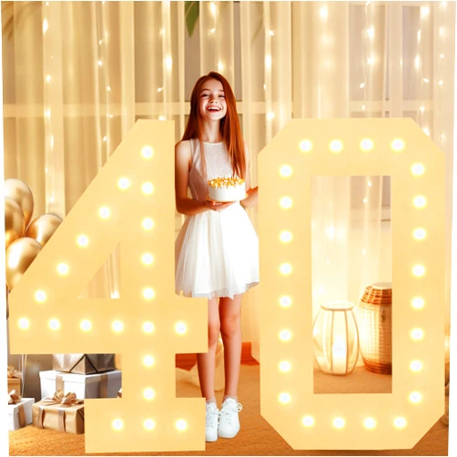 LOBOOM 4FT Light Up Numbers, Marquee Numbers 4 Feet Tall Giant Number 40 Mosaic Big Number Sign for 40th Birthday Party Backdrop Anniversary Decorations, Pre-Cut Large Frame Number 40