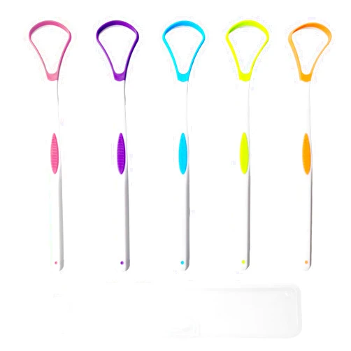Ceonam 5 Pieces Tongue Scraper Cleaner for Adult & Kids, Colorful Plastic Tongue Brush Oral Care Scrapers Kits for Fresh Breath Mouth Health Cleaning Accessory