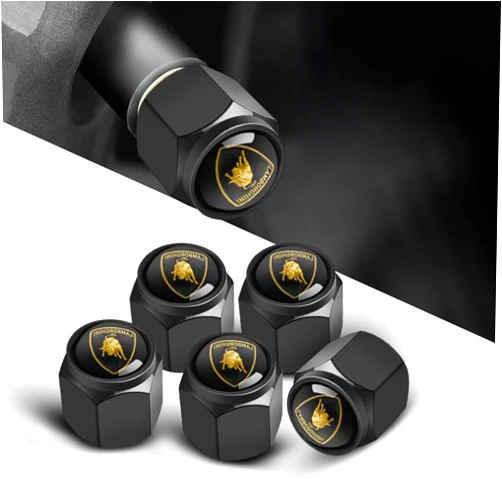 GHZYF 5 Pcs Car Tire Valve Stem Caps for Lamborghini Valve Stem Covers Dust Caps Air Valve Caps Replacement Tyre Valve Caps Accessories,Black