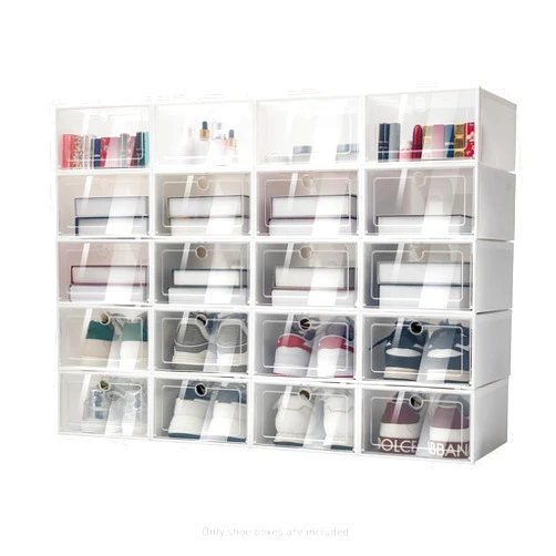 TFCFL Shoe Box, Set of 20 Shoe Storage Organizers Plastic Stackable Home Clear Shoe Box Rack Clear Drawer-White