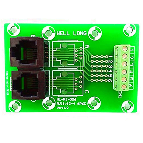 Isali Electric Isali Terminal Blocks - RJ11/RJ12 6P6C Jack 2-Way Buss Breakout Board, Terminal Block, Connector.