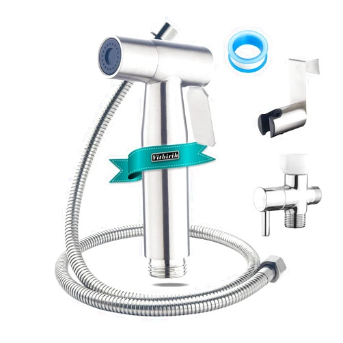 Vitbirih Bidet Sprayer for Toilet, Bidet Attachment Handheld Bidet Sprayer Adjustable Jet Spray for Toilet Bathroom Muslin Shower Cloth Diaper Sprayer Set Stainless Steel