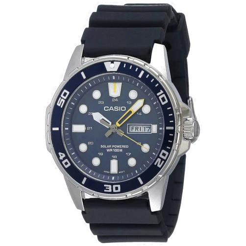 Casio MTPS110 Series | Unisex Analog Watch | 100M WR | Stainless Steel Case | 3 Hand Analog (HR, Min, SEC) | Date Display | Low Battery Alert | Diver Inspired Styling | Solar Powered