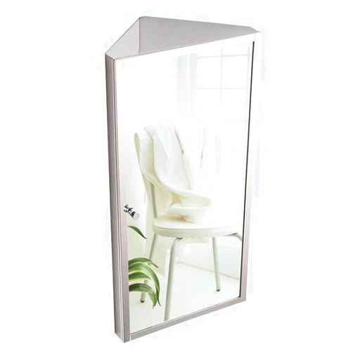 BDDIE Mirror Cabinet Stainless Steel Corner Bathroom Triangle Bedroom Corner Storage Cabinet with Mirror Wall-Mounted
