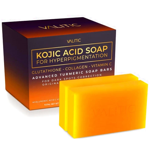 VALITIC Kojic Acid Soap for Hyperpigmentation - with Glutathione, Collagen & Vitamin C - Advanced Soap Bars with Turmeric - Original Japanese Complex for Dark Spot Correction - 2 Pack