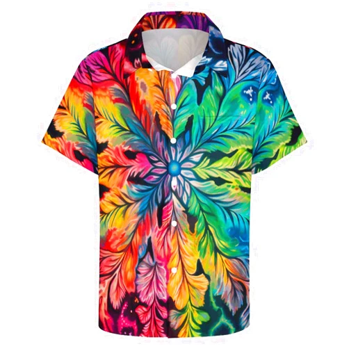Liohans Men Psychedelic Colorful Tie-Dye 3D Printing Button Shirt Mysterious Aurora Totem Short Sleeve Shirt