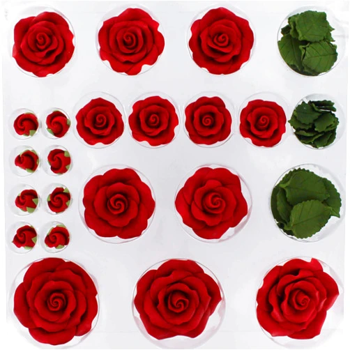 Global Sugar Art Exquisite Rose & Leaf Sugar Cake Flowers Tray Deep Red, Unwired by Chef Alan Tetreault