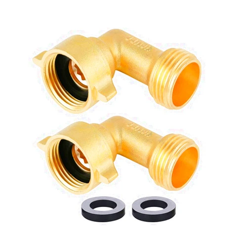 HQMPC Garden Hose Connector 90 Degree Brass Garden Hose Elbow Solid Brass Adapter (2Pcs)+ Extra 4 Pressure Washers