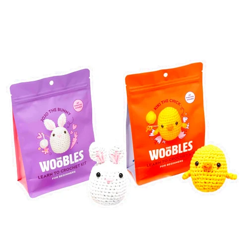 The Woobles Beginners Crochet Kit with Easy Peasy Yarn as seen on Shark Tank Bundle - with Step-by-Step Video Tutorials - Kiki The Chick and JoJo The Bunny