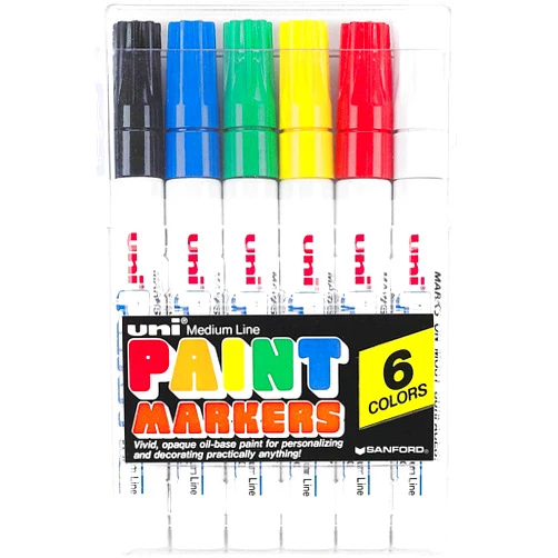 Rolodex Sanford 63630 Uni-Paint Oil Based Marker, Medium Point, Assorted Inks, 6/Set