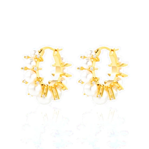 ABILITH Gold Pearl Hoop Earrings for Women Small Lightweight 18K Stud with Pearl Copper Plated Gold Pearl Shell Earrings for Gift Teen