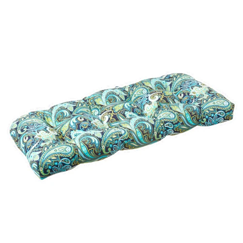 Pillow Perfect Paisley Indoor/Outdoor Sofa Setee Swing Cushion, Tufted, Weather, and Fade Resistant, 19