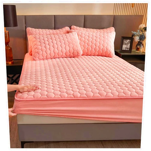 EVEBABY Plush Fitted Sheet with 2 Pillowcase - Soft Fitted Bed Sheet Full & Queen Size Bottom Sheet All-Round Elastic and Deep Pocket Up to 12 Inch (Pink,Queen Size: 70x78inch)