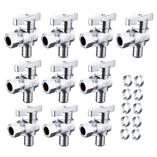 TreMax Angle Stop Valve 10 Pack,1/2'' Pex x 1/4'' OD Compression,1/2'' Pex x 3/8'' OD Compression, 1/4 Turn Water Shut Off Valve,3/8 Inch OD,1/4 Inch OD, Chrome, CPVC (1/2'' PEX X 3/8'' OD)
