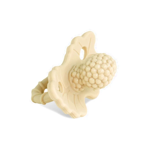 RaZbaby RaZberry Silicone Teether Pacifier – Teething Relief for Infants, Food-Grade, BPA-Free, Hands-Free Design, Natural Berrybumps Fruit Texture for Sensory Development, Freezable – Caramel