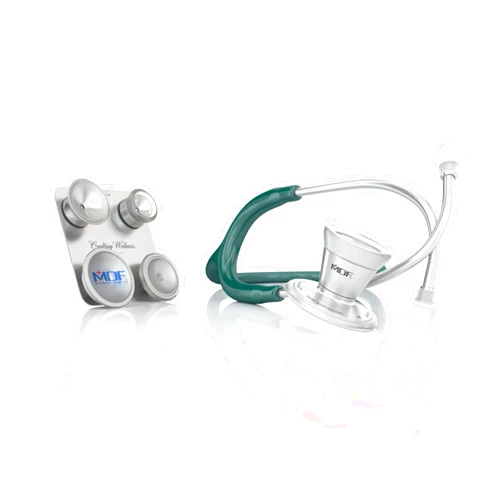 MDF Instruments ProCardial Cardiology Stethoscope, Stainless Steel, Dual Head, Free-Parts-for-Life, Emerald Green Tube, Chestpiece-Headset, MDF79721 + Pediatric & Neonatal Attachments with Clip