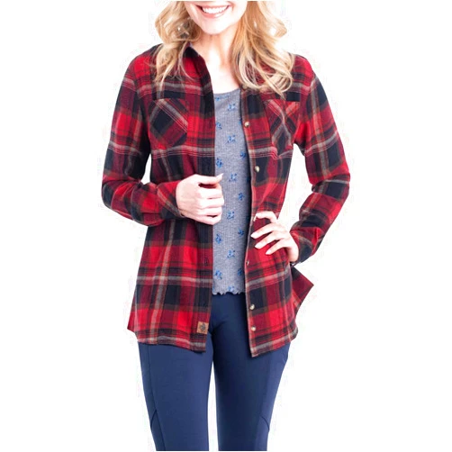 Legendary Whitetails Womens Cottage Escape Flannel Long Sleeve Plaid and Solid Color Clothes, Fitted Button Down