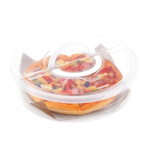 BTSKY Clear Plastic Pizza Container with Lid and Handle 12 Inch Round Pie Carrier with Lid Portable Pizza Keeper Reusable Food Storage Container for Cheese, Desserts, Holds up to 11 Inch Pizza