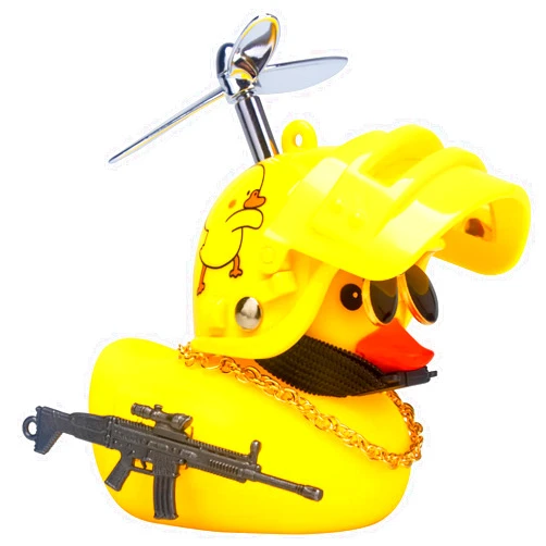 wonuu Rubber Yellow Duck Toy Car Ornaments Cool Duck Car Dashboard Decorations with Propeller Helmet Sunglasses (Duck-Yellow G)