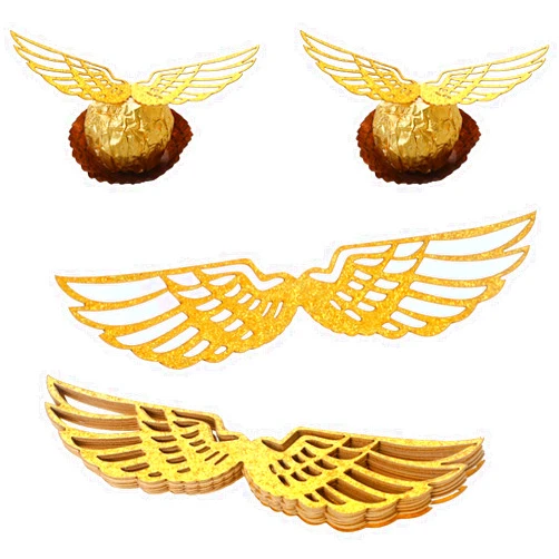 Sliverdew 50PCS Wizard Party Chocolate Decoration Wings Chocolate Decoration, Wings Wafer Cupcake Toppers with 50pcs Glue Point, Wafer Cupcake Toppers for Anniversary Birthday Wedding